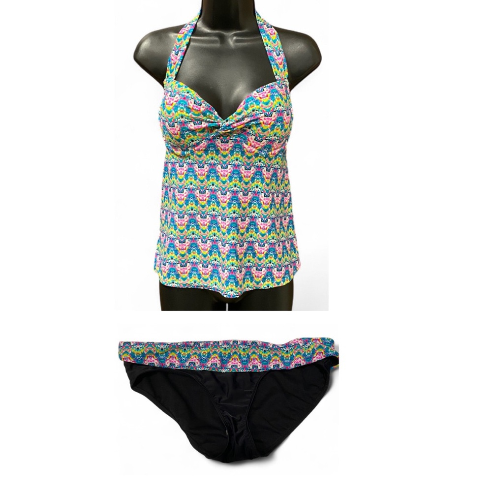 COLLECTIONS BY CATALINA‎ Tankini Swim Set Size Large AztecTwist Halter Neckline
